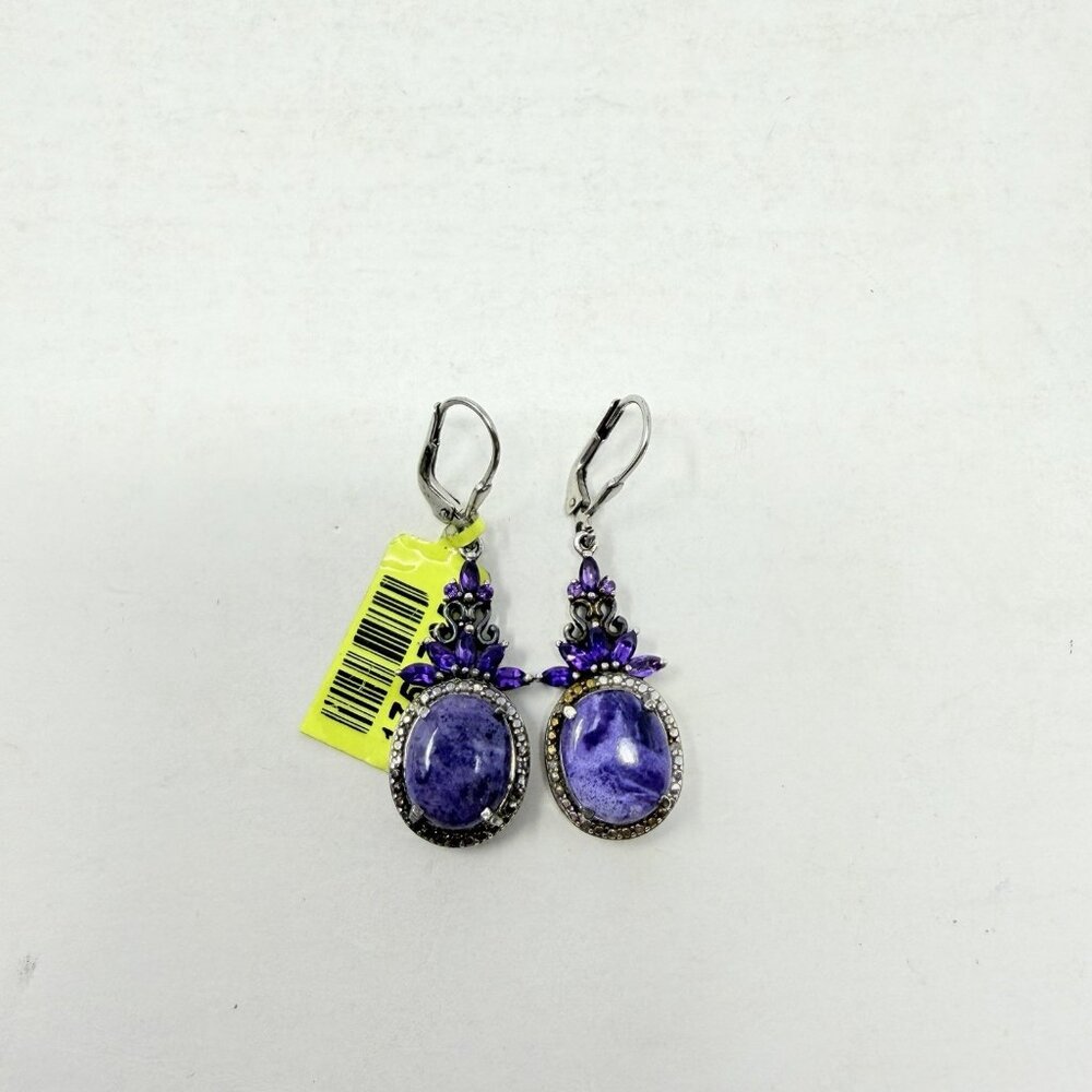 Shop LC Oval Utah Tiffany Stone/Amethyst/Diamond Lever Back Dangle Earrings 5364